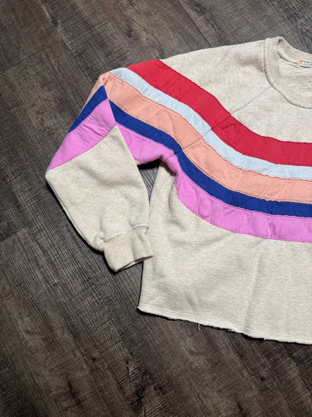 Marine Layer Cream Pullover Sweater with Red, Pink, Blue & Orange Waves - Picture 2 of 8